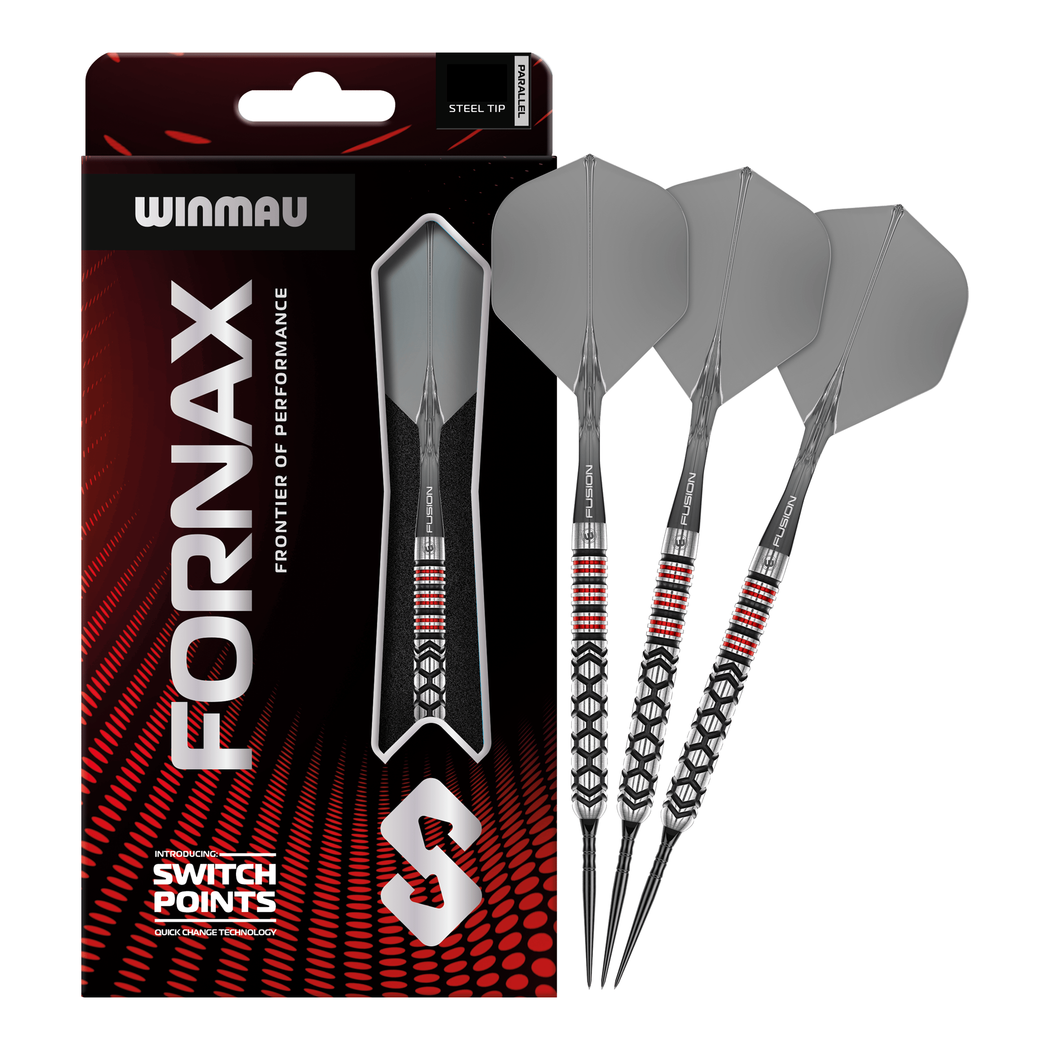 Winmau Fornax Parallel Switch Point Steeldarts Zu sehen sind Winmau Fornax Parallel Switch Point Steeldarts in kompletter Ansicht. Diese Darts zeichnen sich durch ihre spezielle Bauweise aus.