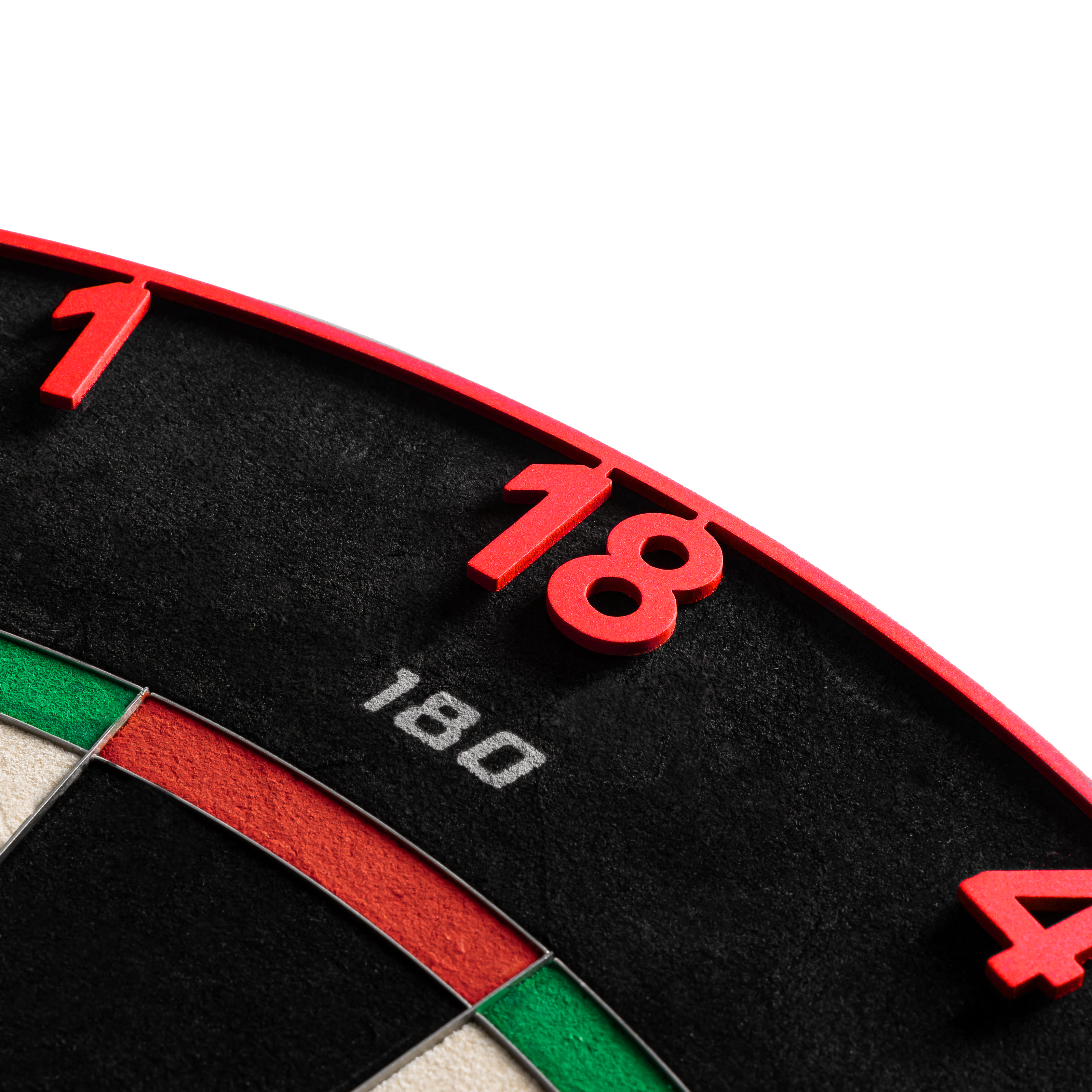 Dieses Bild zeigt das Precise 180 Endorphine Steeldartboard mit Nummernring in Inferno Red. Das Dartboard eignet sich ideal für anspruchsvolle Dartspieler.