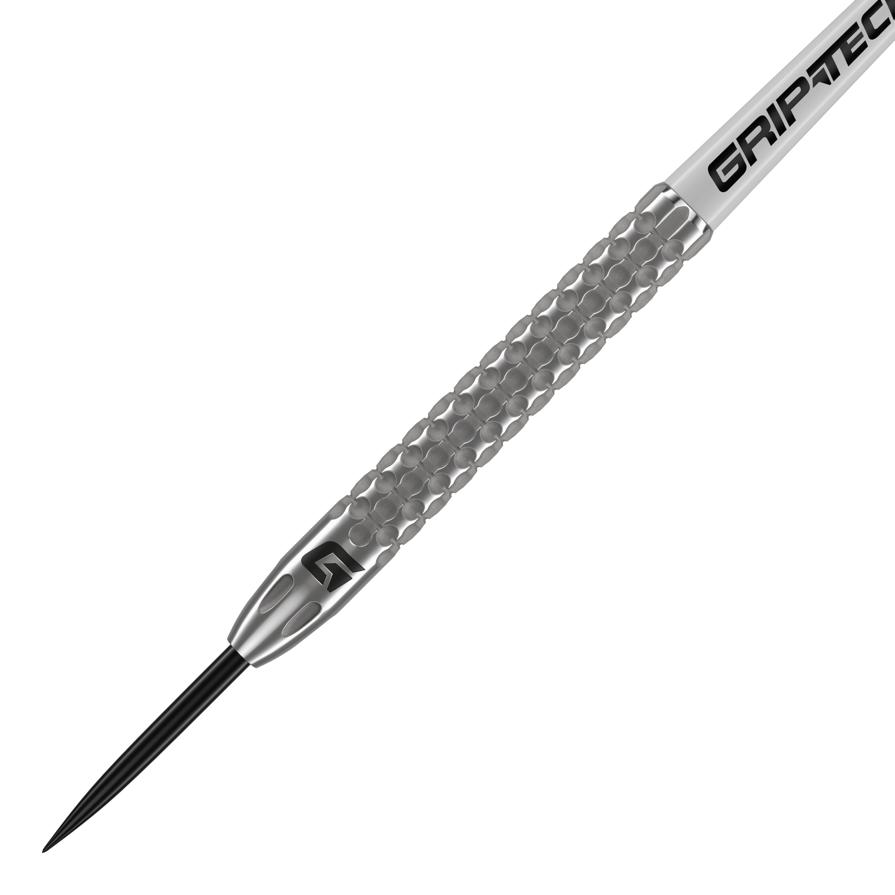 GOAT Fairway V2 Tungsten Steeldarts Dies ist ein GOAT Fairway V2 Tungsten Steeldart. Er hat eine silberne, strukturierte Oberfläche mit dem Schriftzug "GRIPTEC" auf dem Schaft.